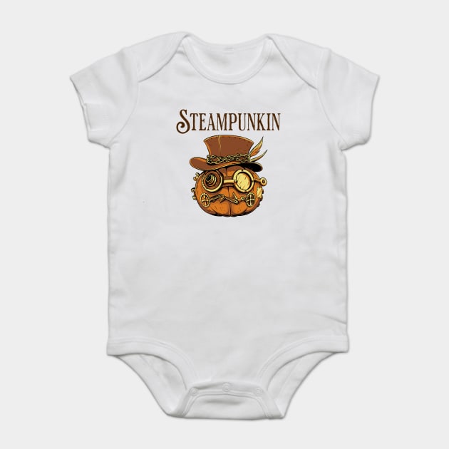 Funny Steampunkin (Steampunk and Pumpkin) design Baby Bodysuit by Luxinda